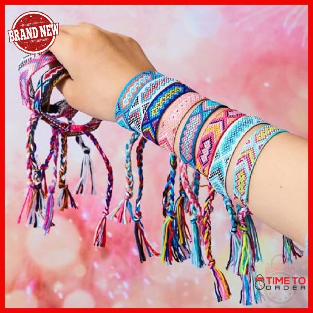 100 Adjustable Woven Friendship Bracelets Set Sliding Knot Closure - Picture 4 of 8